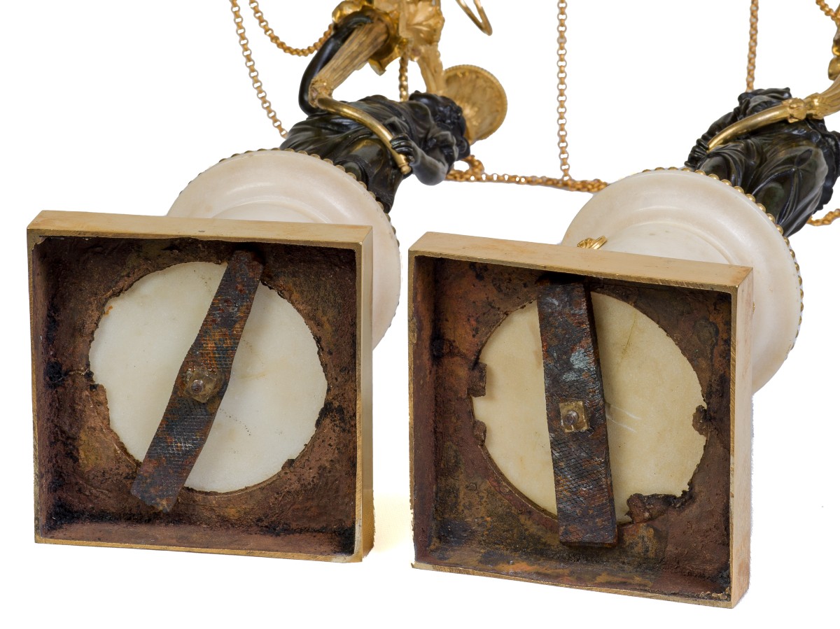 Paire de candélabres en bronze patiné et doré   Epoque Louis XVI-photo-8