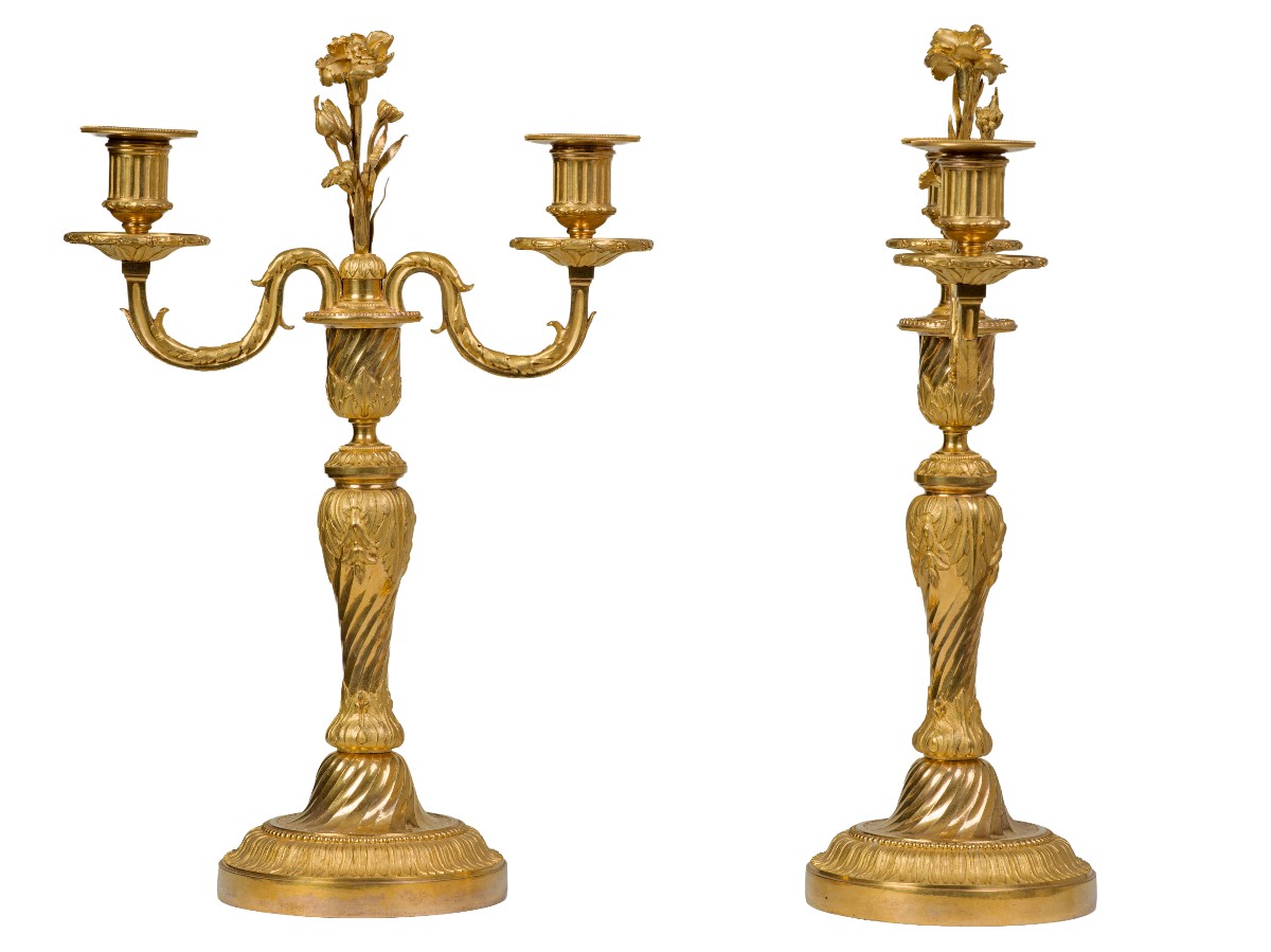 Pair Of Gilt Bronze Candelabras, Louis XVI Period-photo-2