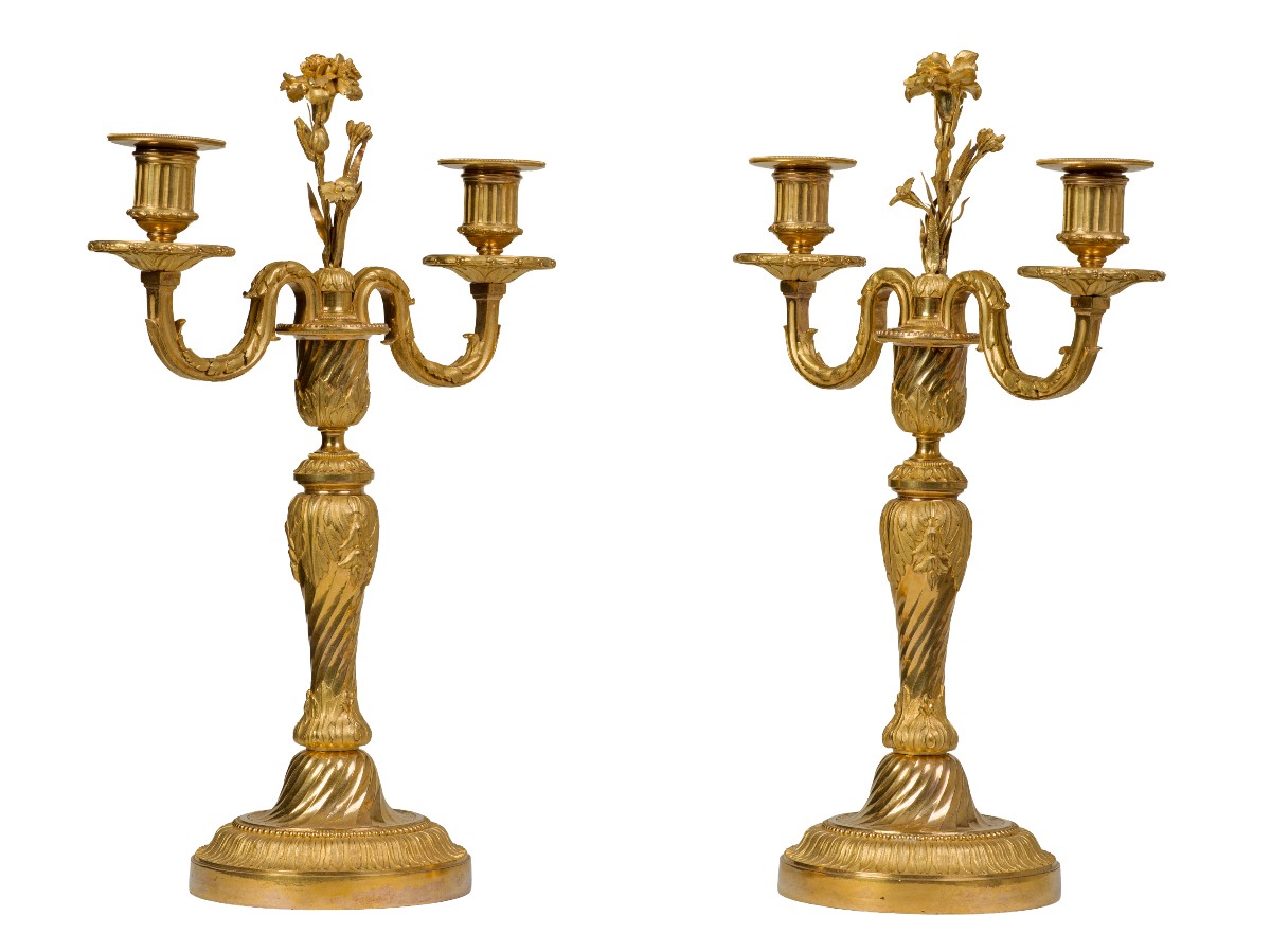 Pair Of Gilt Bronze Candelabras, Louis XVI Period-photo-3