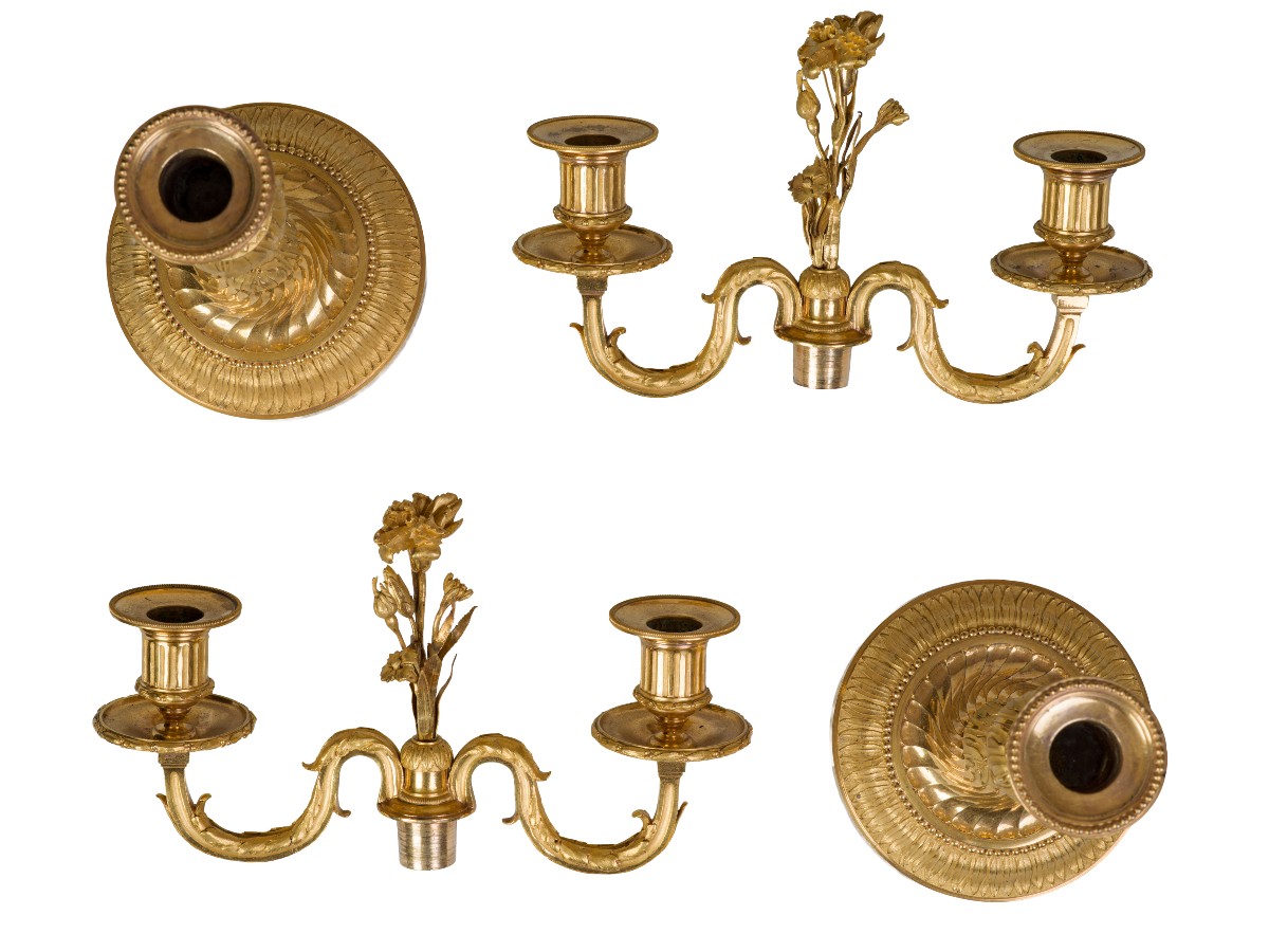 Pair Of Gilt Bronze Candelabras, Louis XVI Period-photo-5