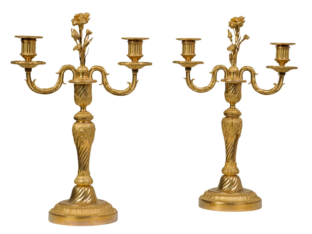 Pair Of Gilt Bronze Candelabras, Louis XVI Period-photo-8