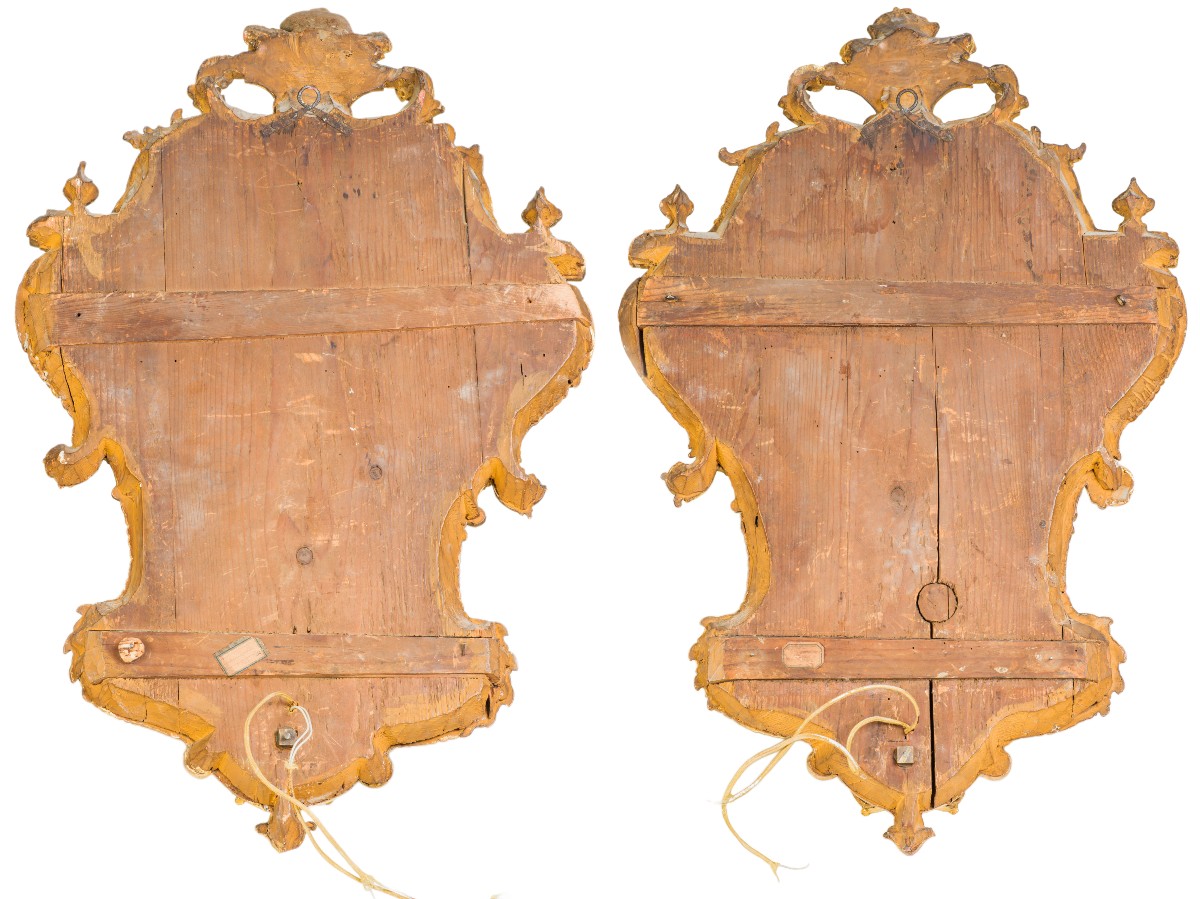 Pair Of Gilded Wood Mirrors And Sconces, Regency Period-photo-7