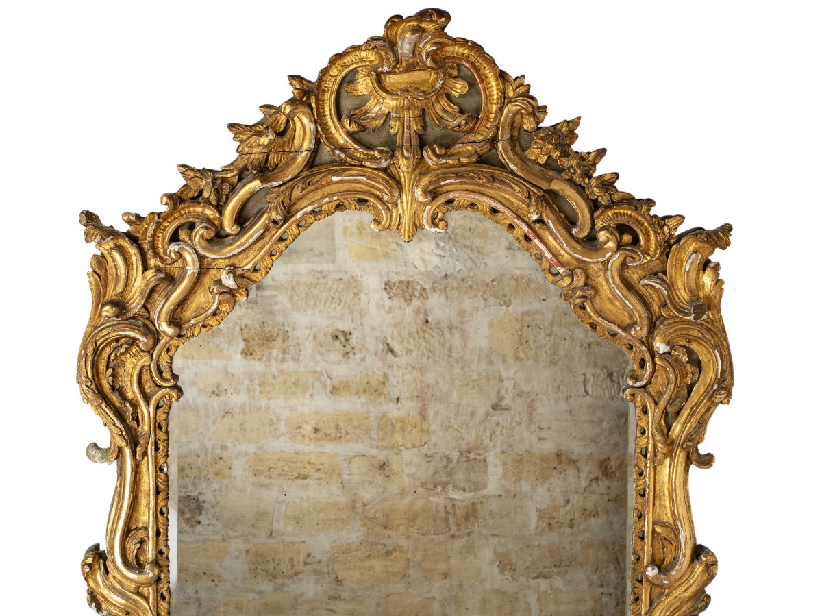 Gilded Wood Mirror Louis XV Period-photo-2