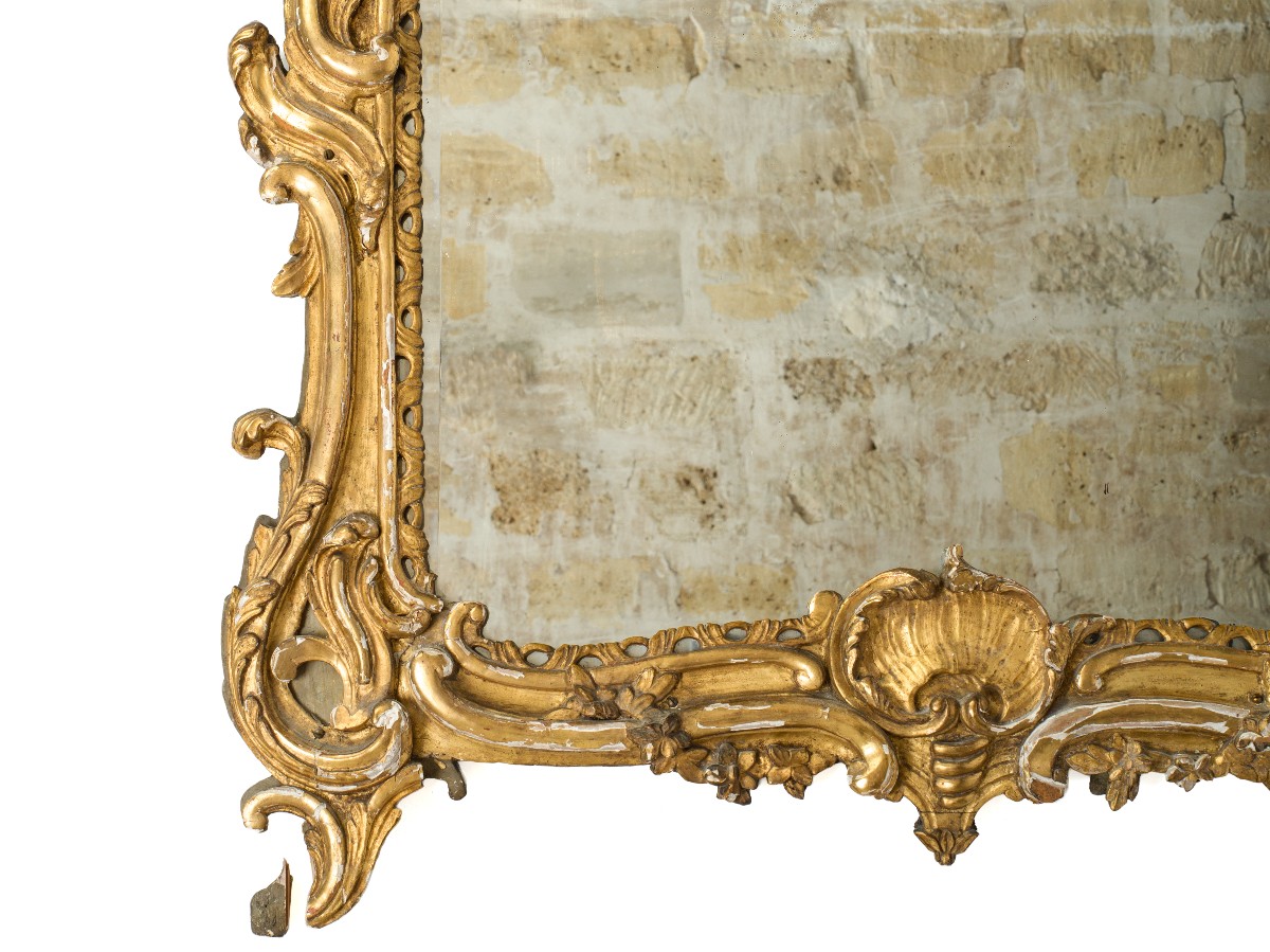 Gilded Wood Mirror Louis XV Period-photo-1