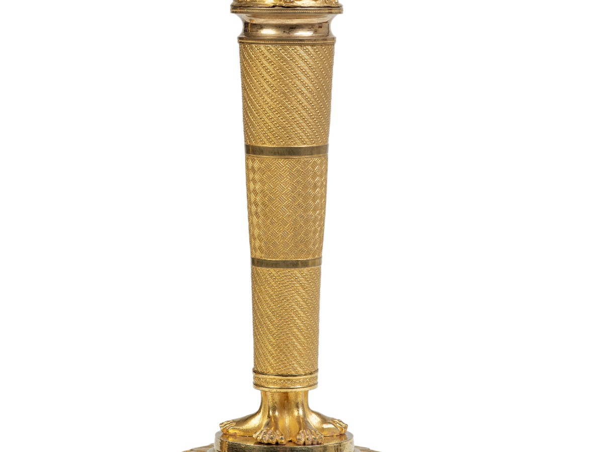 Pair Of Gilt Bronze Candlesticks Empire Period-photo-4