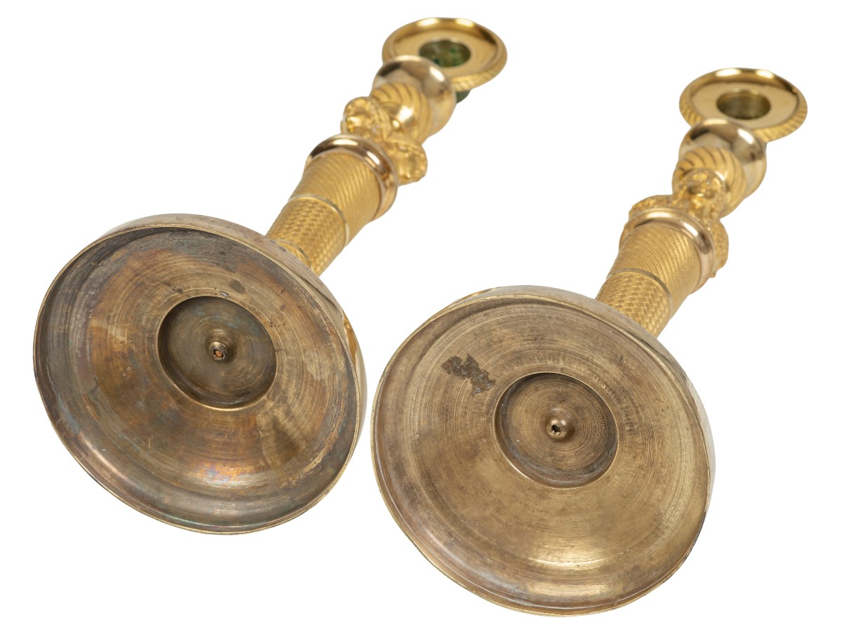 Pair Of Gilt Bronze Candlesticks Empire Period-photo-2