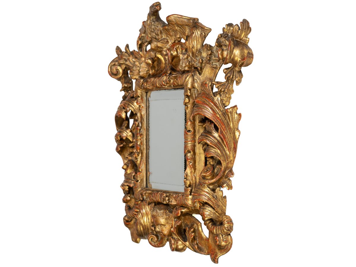 Miroir Italien en bois doré du XVIIe siècle.-photo-1