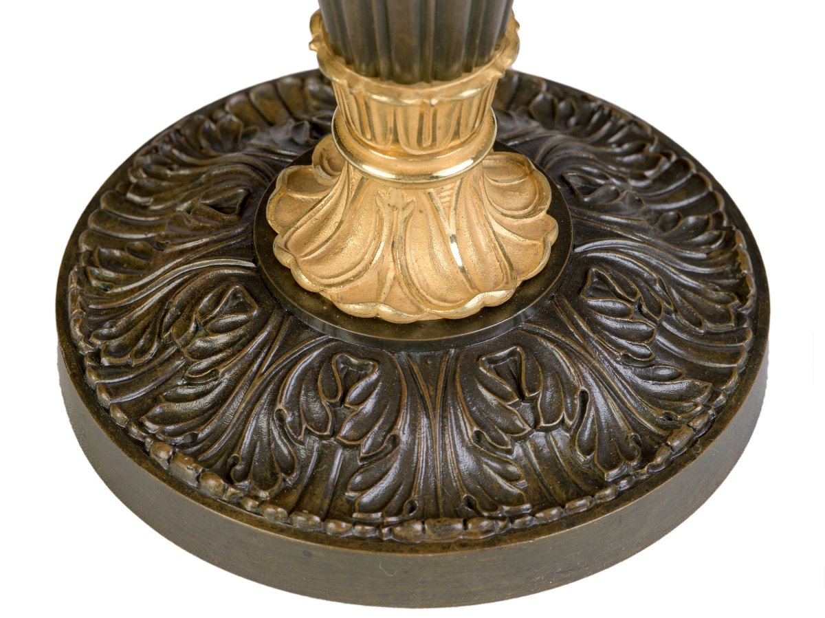 Pair Of Patinated And Gilded Bronze Candlesticks    Restoration Period-photo-4