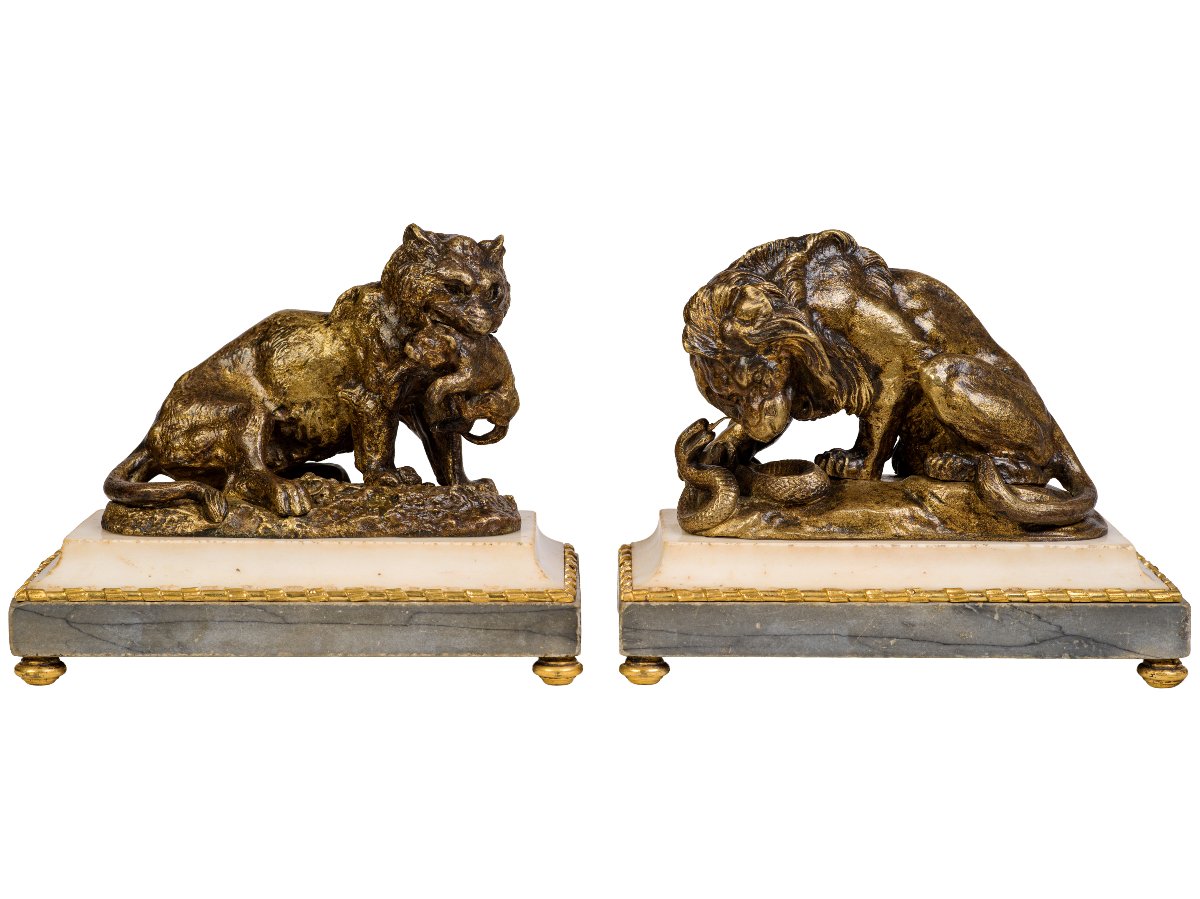 Pair Of Bronze Lions    Early 19th Century
