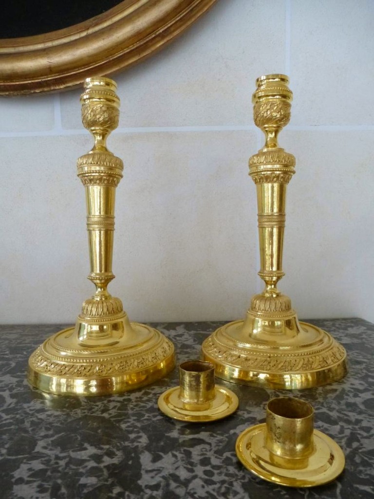 Pair Of Candlesticks Gilt Bronze Louis XVI-photo-2