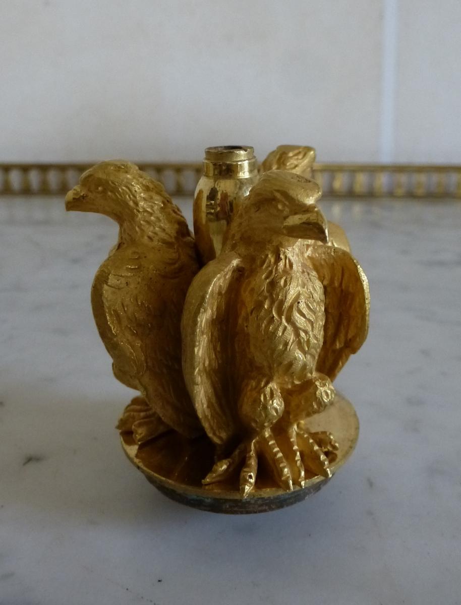 Pair Of Candlesticks In Gilt Bronze Empire Period-photo-1