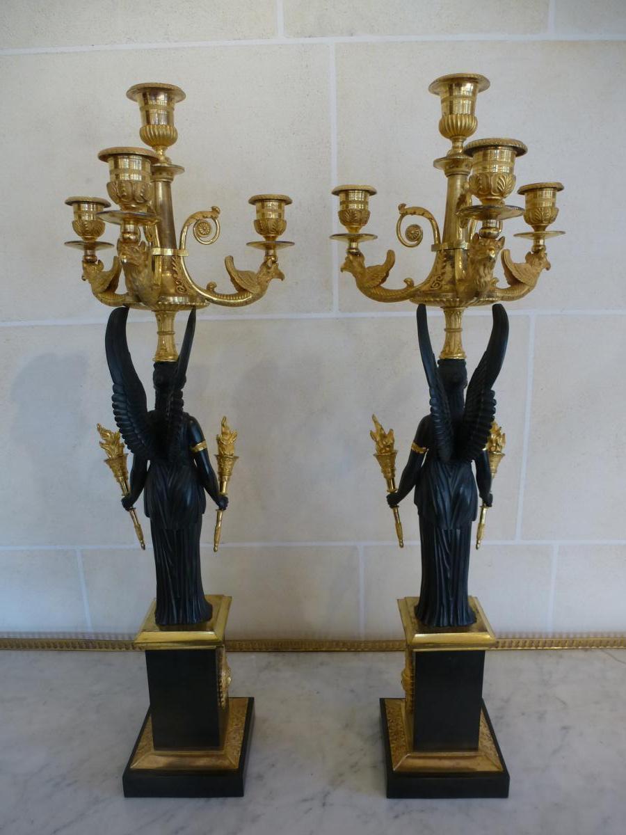 Paire De Candélabres En Bronze  Epoque Empire-photo-3
