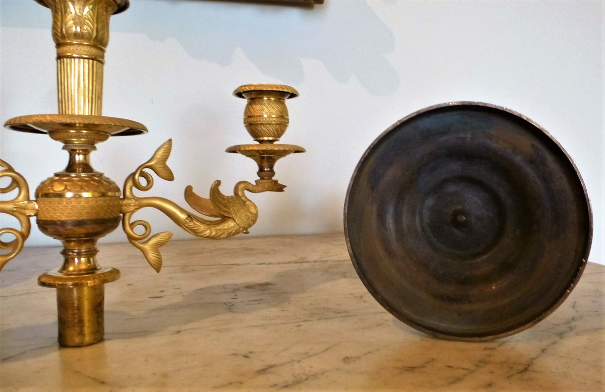 Paire De Candélabres En Bronze Doré  Epoque Empire-photo-7