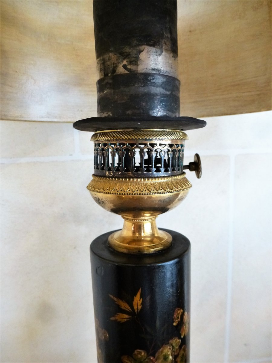 Paire De Lampes Carcel En Tôle Peinte Et Bronze Doré  Epoque Empire-photo-3