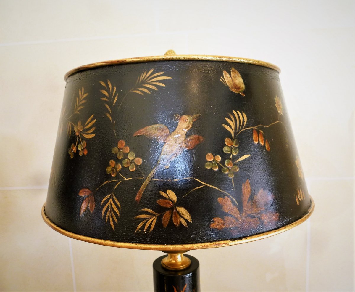 Paire De Lampes Carcel En Tôle Peinte Et Bronze Doré  Epoque Empire-photo-4