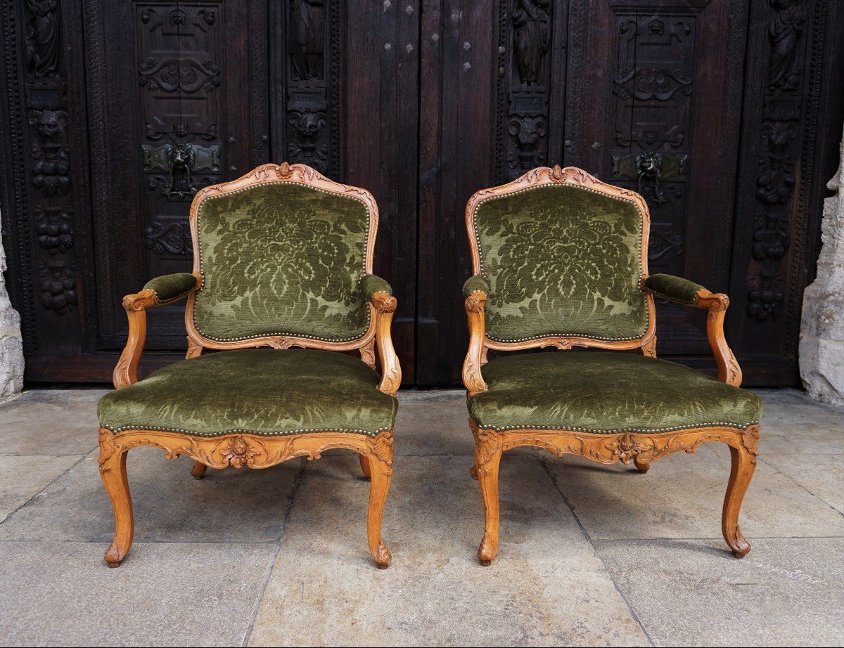 Paire De Fauteuils à La Reine En Hêtre   Epoque Louis XV-photo-8