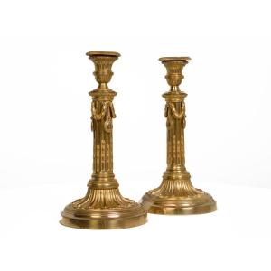 Pair Of Candlesticks In Gilt Bronze Louis XVI Period