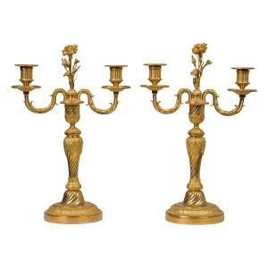 Pair Of Gilt Bronze Candelabras, Louis XVI Period