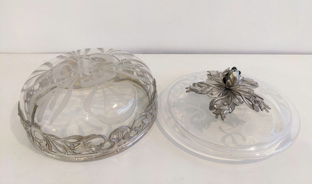 Boite Art Nouveau En Cristal Et Argent Massif Minerve -photo-3