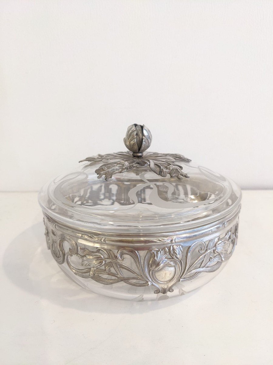 Boite Art Nouveau En Cristal Et Argent Massif Minerve -photo-4