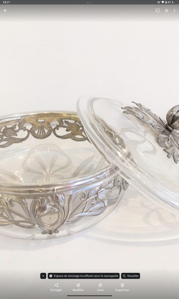 Boite Art Nouveau En Cristal Et Argent Massif Minerve -photo-3