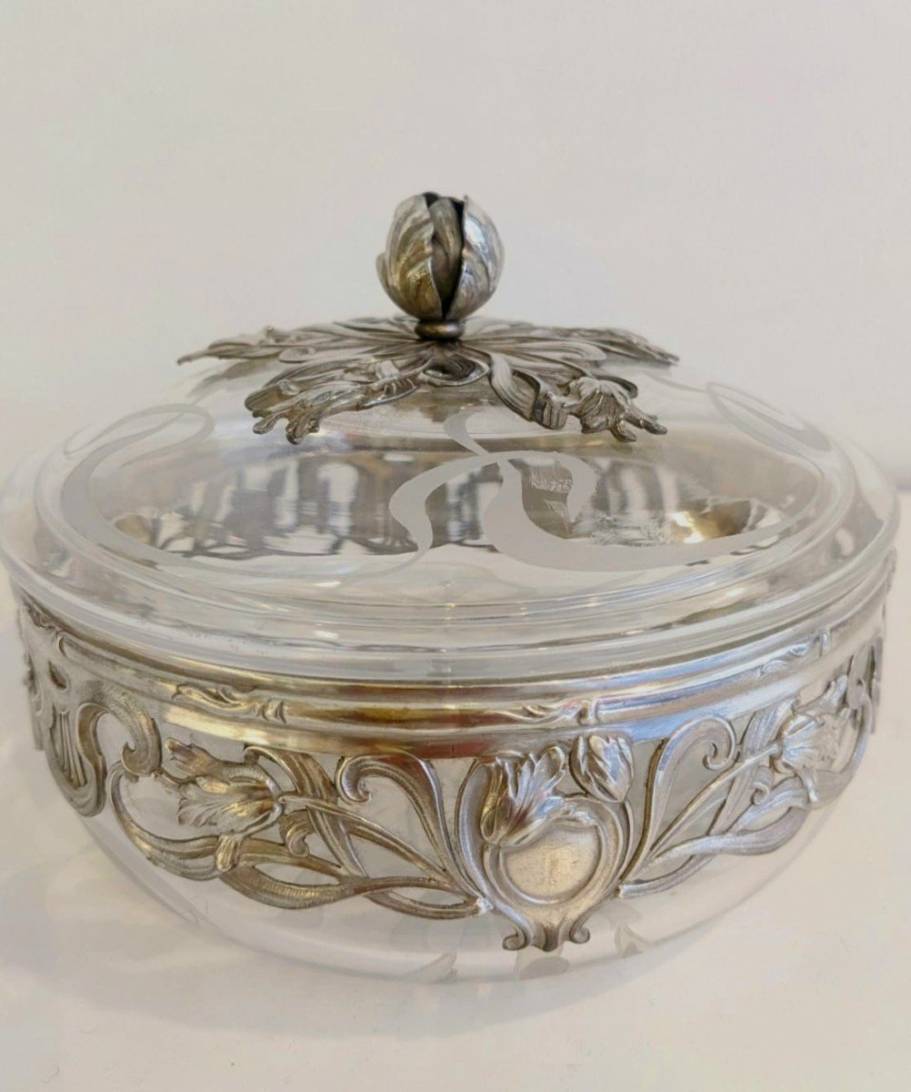 Boite Art Nouveau En Cristal Et Argent Massif Minerve -photo-5