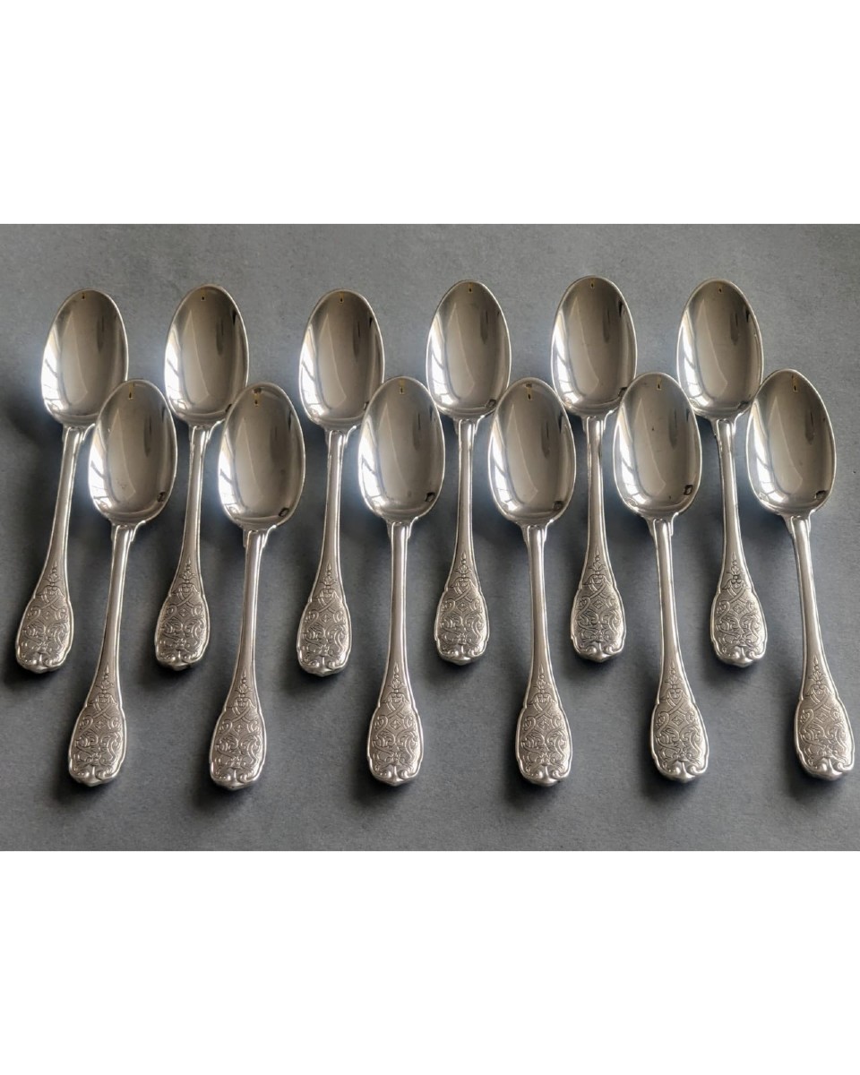 Puiforcat Elysée 12 Sterling Silver Mocha Spoons Minerva 1st Grade 