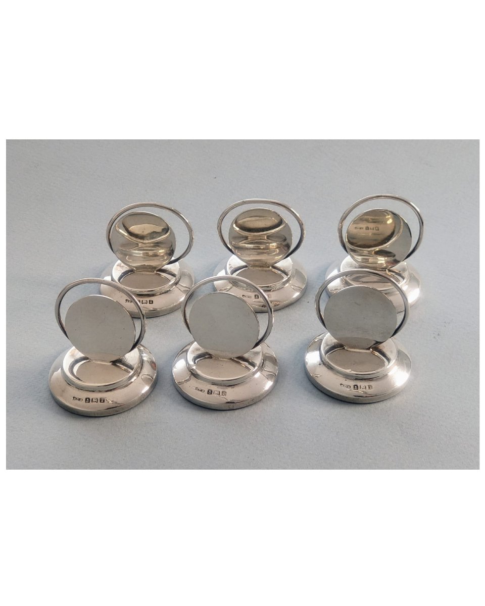 6 Solid Silver Art Deco Menu Holders London -photo-3