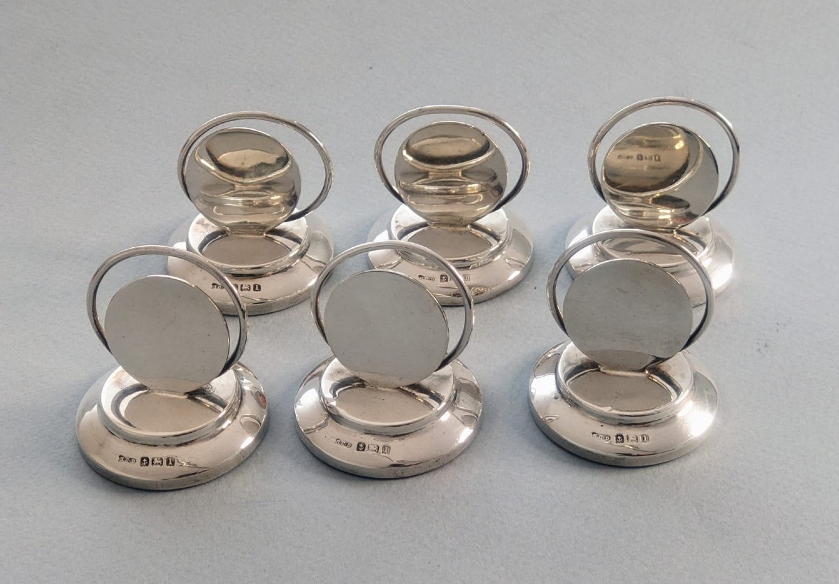 6 Solid Silver Art Deco Menu Holders London -photo-4