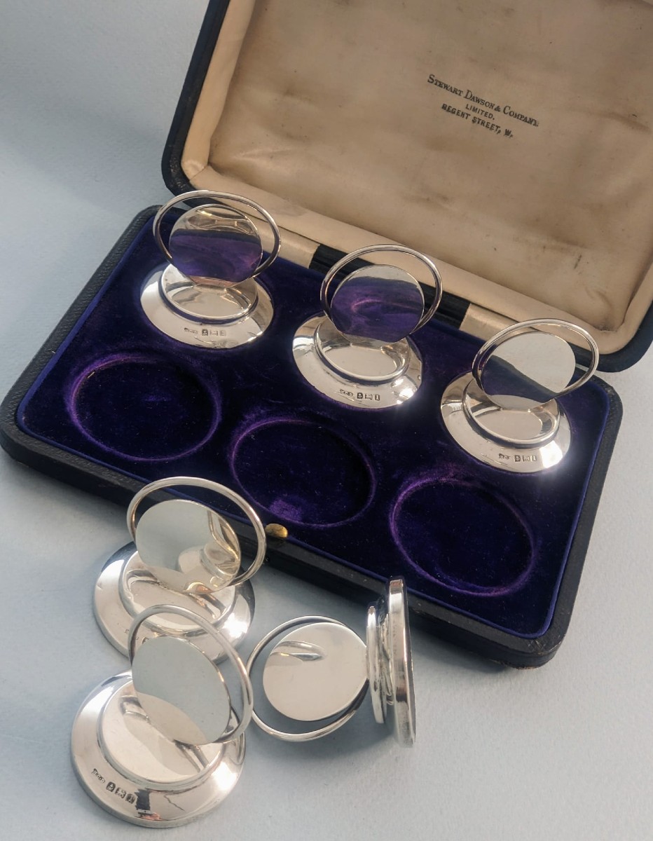 6 Solid Silver Art Deco Menu Holders London 