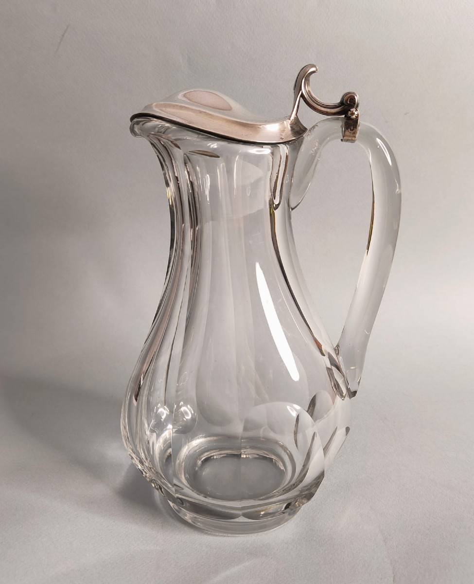 Baccarat And Tetard Frères Important Art Deco Crystal And Sterling Silver Pitcher 