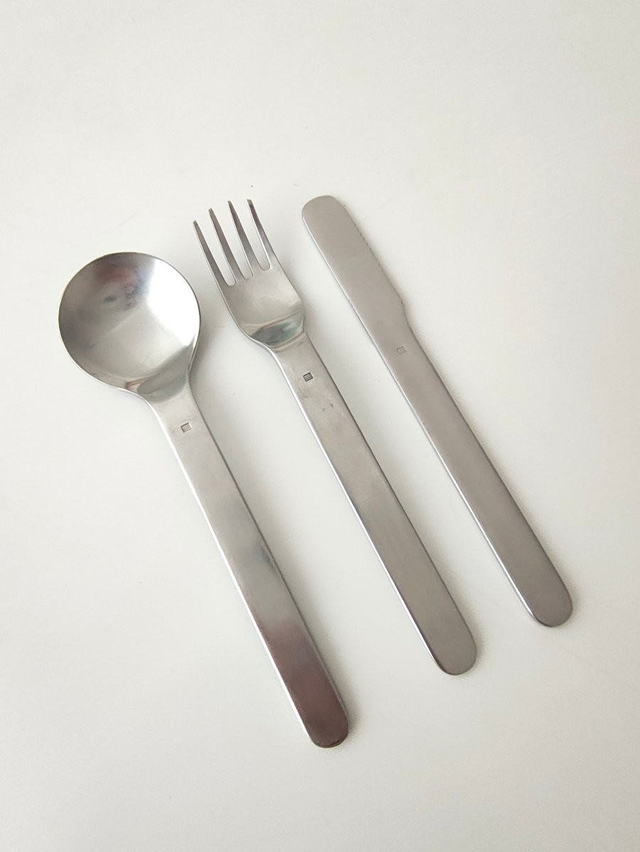 Roger Tallon Et Ravinet Denfert Ménagère 3t From 1967 - Brushed Steel 35 Pieces-photo-2