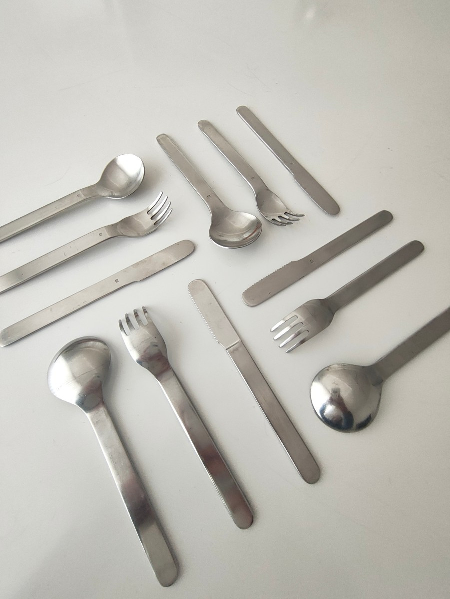 Roger Tallon Et Ravinet Denfert Ménagère 3t From 1967 - Brushed Steel 35 Pieces