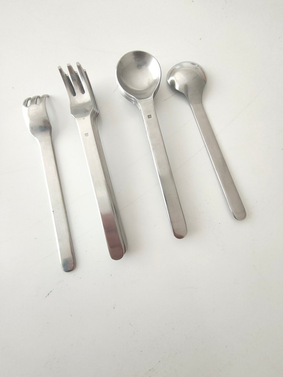 Roger Tallon Et Ravinet Denfert Modèle 3t De 1967 - Brushed Steel 12 Pieces-photo-2