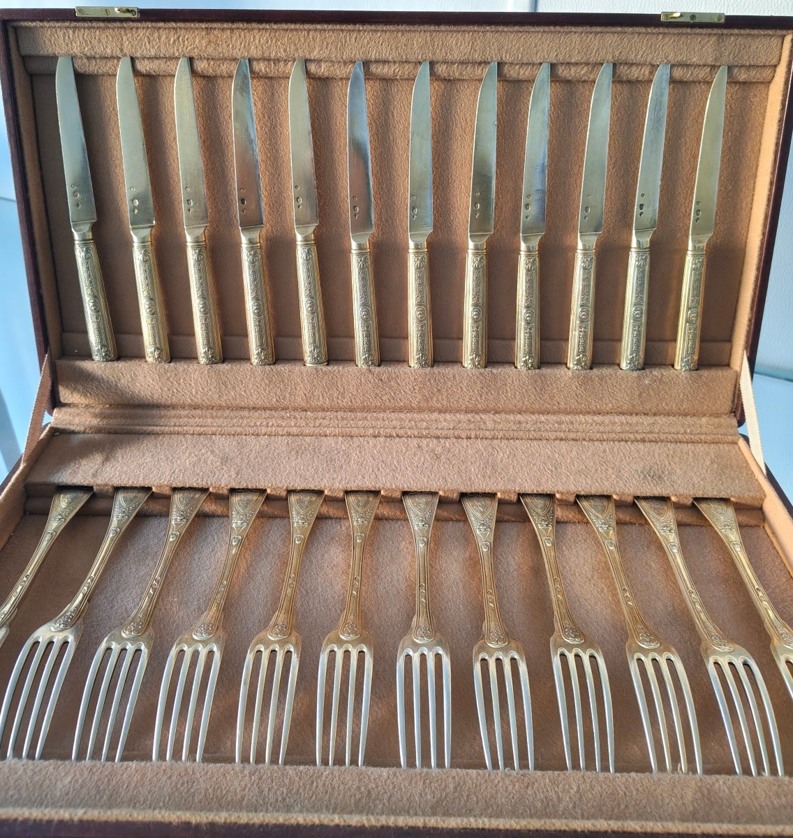 24 Pieces 1 Er Coq Silver Vermeil Flatware - End Of 18th Century-photo-2