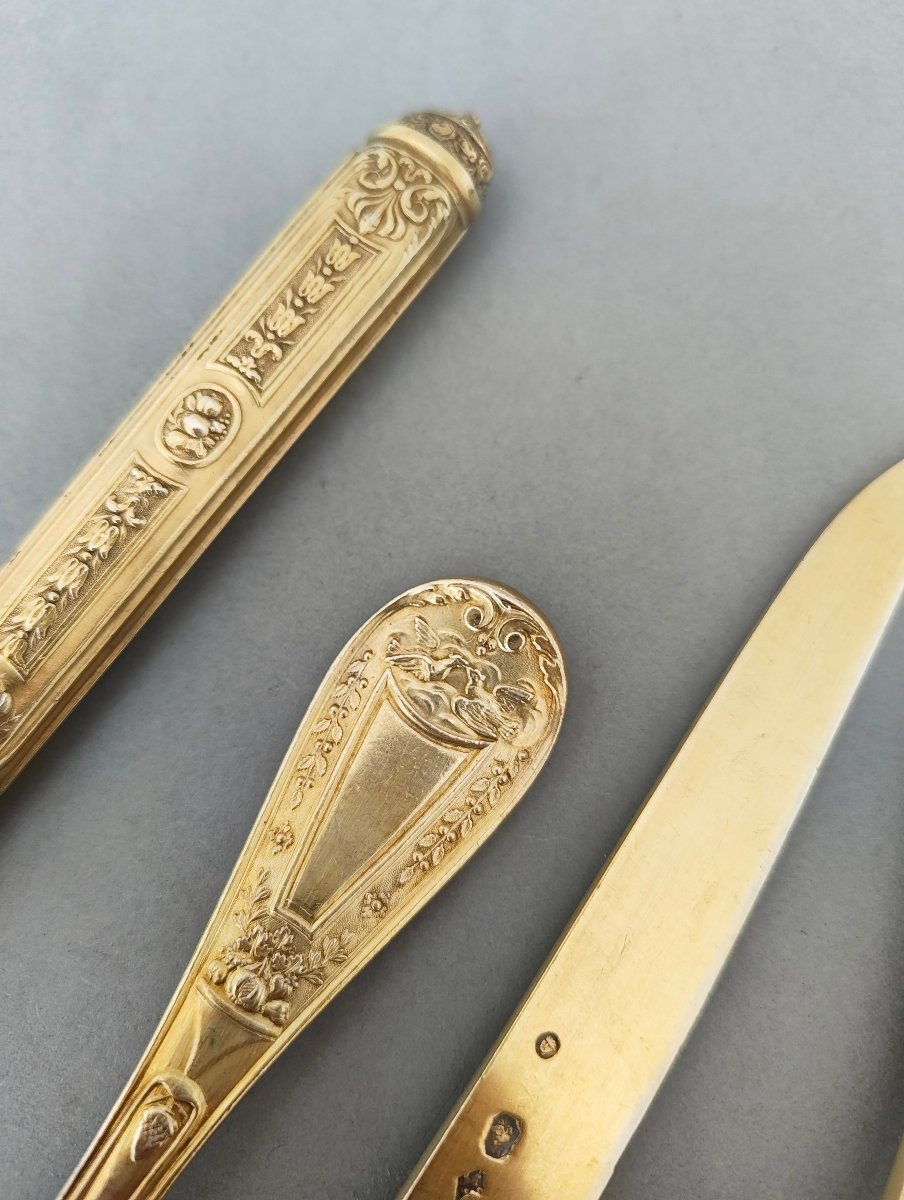 24 Pieces 1 Er Coq Silver Vermeil Flatware - End Of 18th Century-photo-2