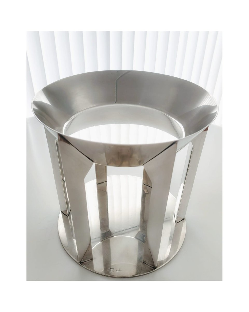 Emilio Ambasz Modernist Centerpiece Circa 1990 In Silver-plated Metal-photo-2