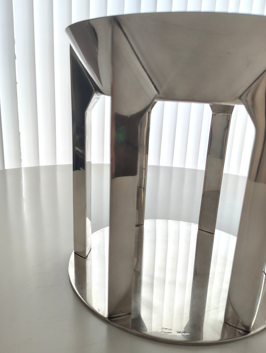 Emilio Ambasz Modernist Centerpiece Circa 1990 In Silver-plated Metal-photo-4