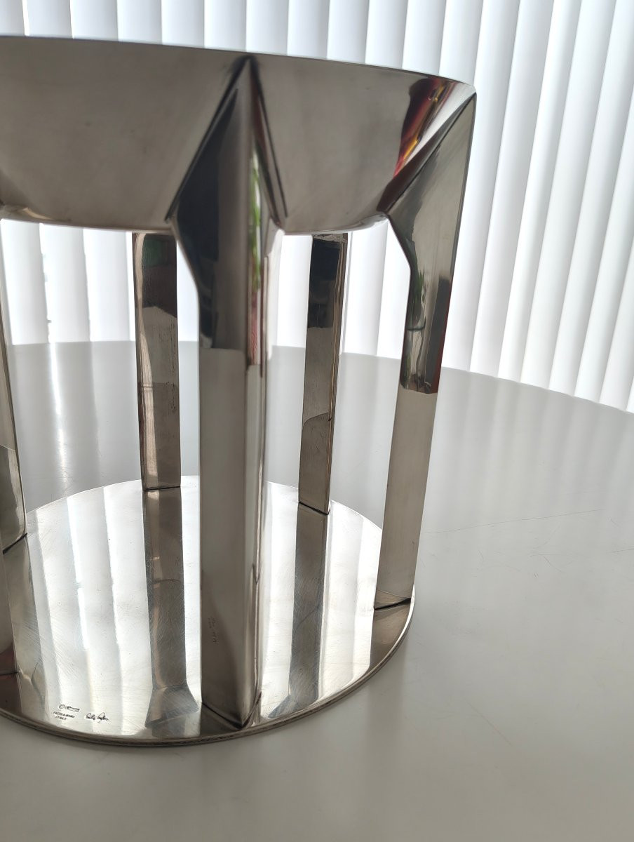 Emilio Ambasz Modernist Centerpiece Circa 1990 In Silver-plated Metal-photo-5