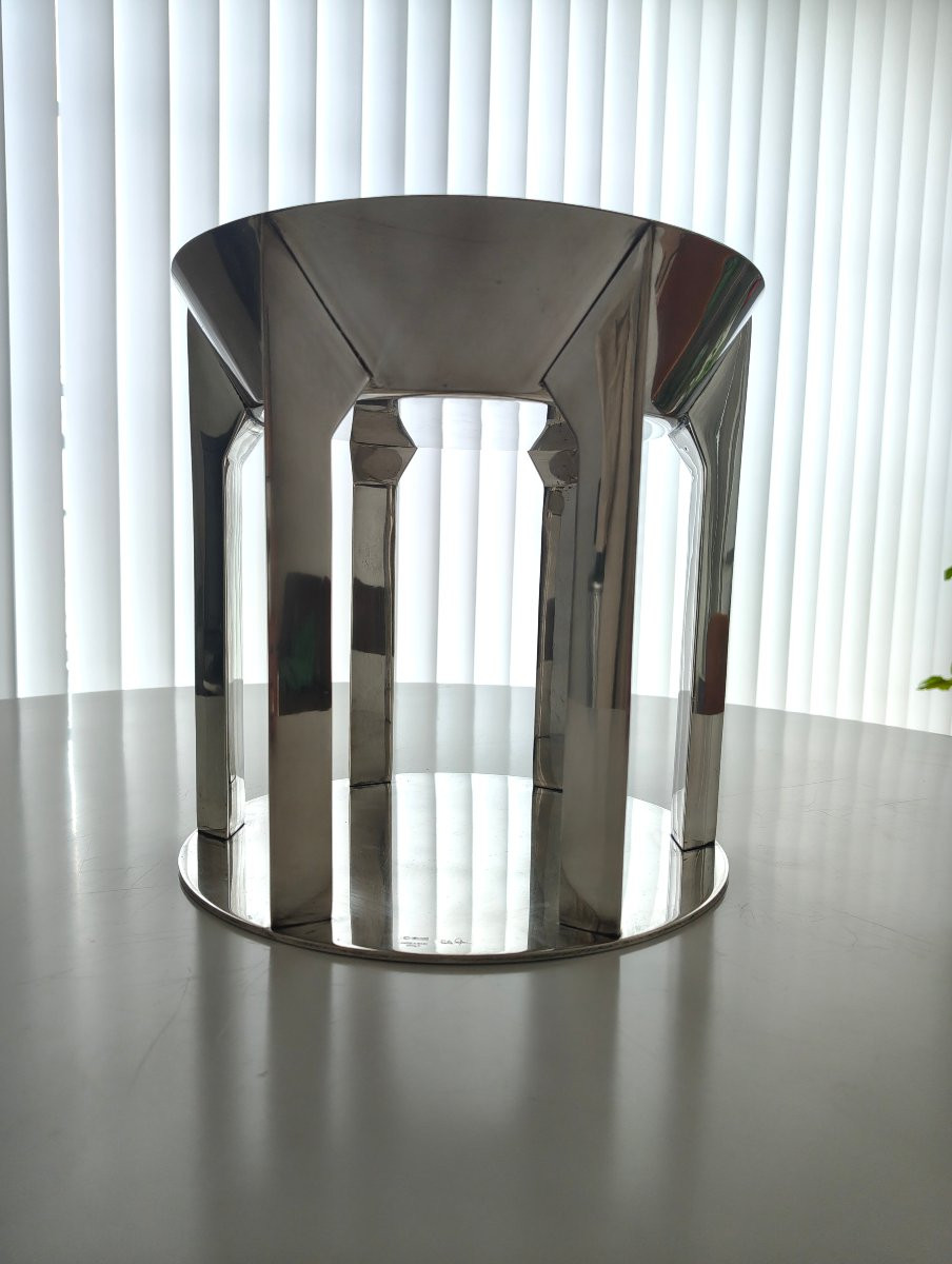 Emilio Ambasz Modernist Centerpiece Circa 1990 In Silver-plated Metal-photo-6
