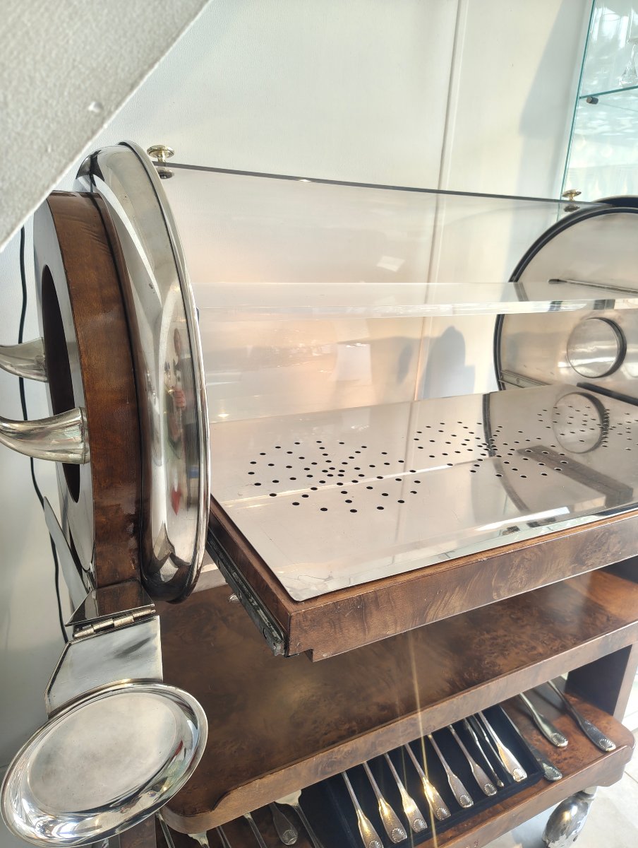 Chariot a patisserie ou a fromage en metal argenté et bois -photo-2