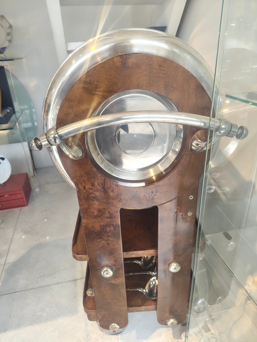 Chariot a patisserie ou a fromage en metal argenté et bois -photo-5