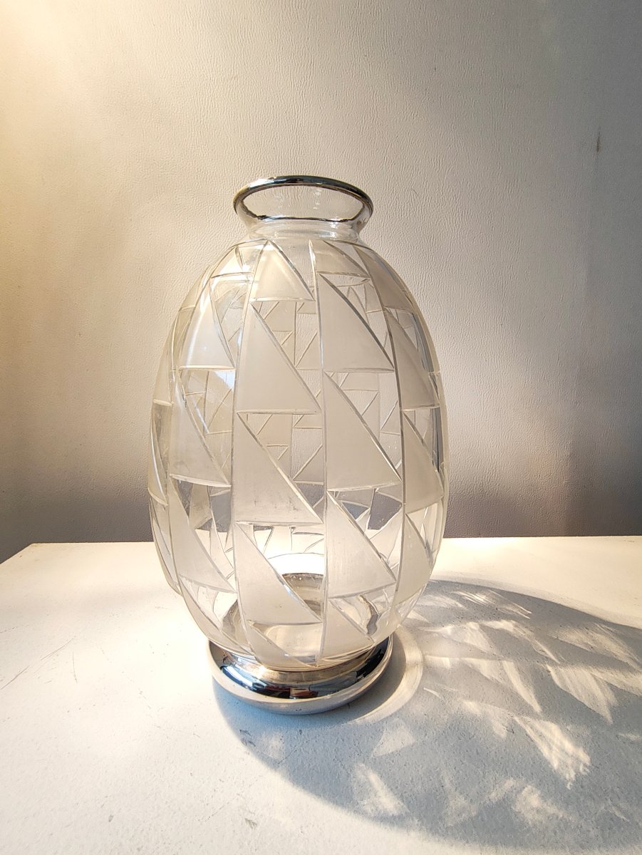1930s Art Deco Vase, Made Of Glass And Solid Silver, With A Minerva Hallmark -photo-3