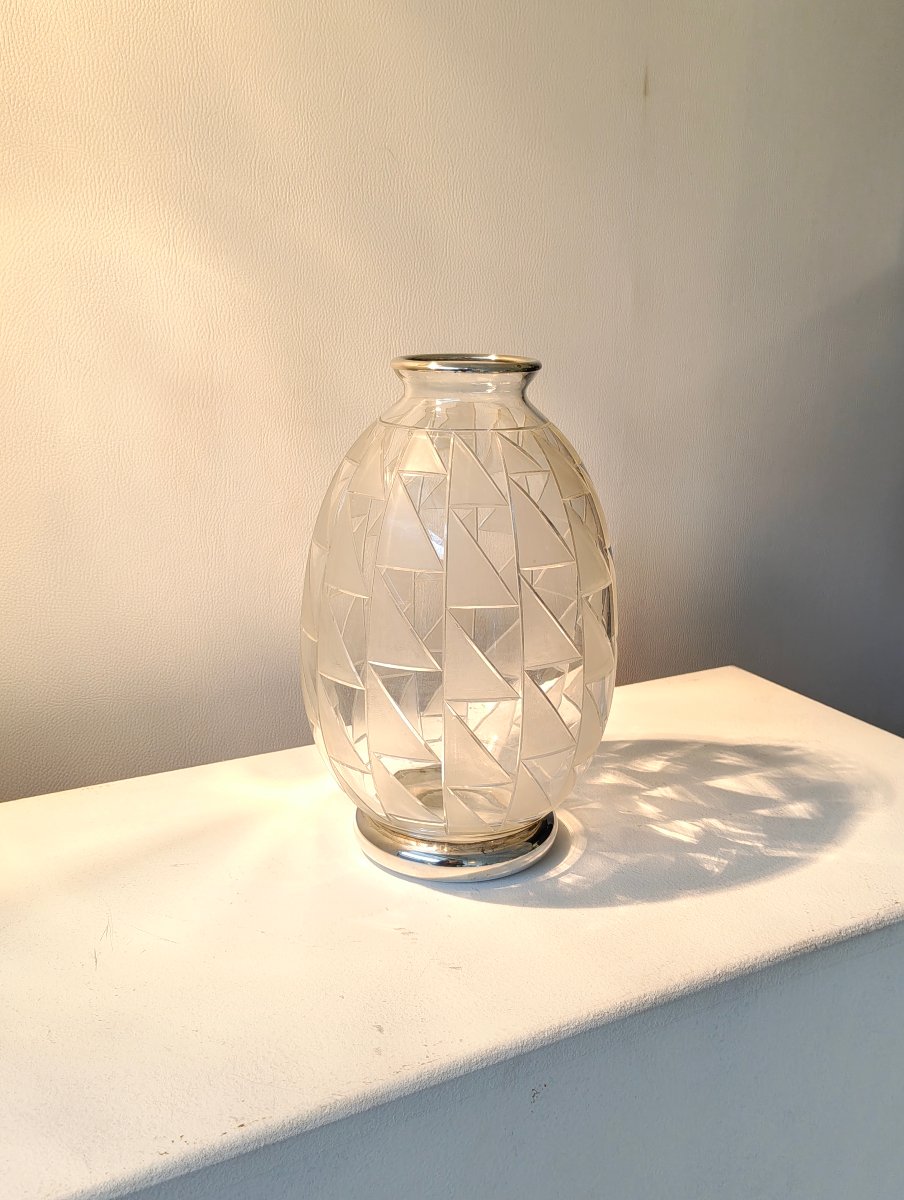 1930s Art Deco Vase, Made Of Glass And Solid Silver, With A Minerva Hallmark -photo-1