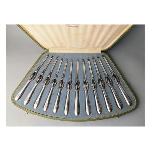12 Lobster And Shellfish Forks In Sterling Silver Circa 1930.