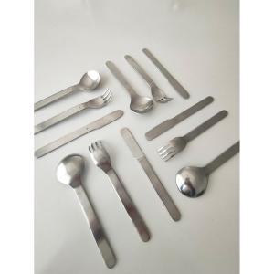 Roger Tallon Et Ravinet Denfert Ménagère 3t From 1967 - Brushed Steel 35 Pieces