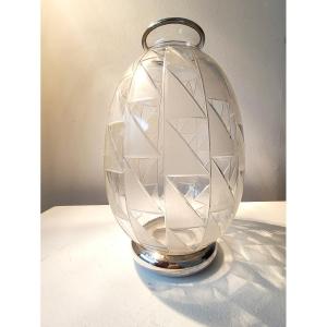 1930s Art Deco Vase, Made Of Glass And Solid Silver, With A Minerva Hallmark 