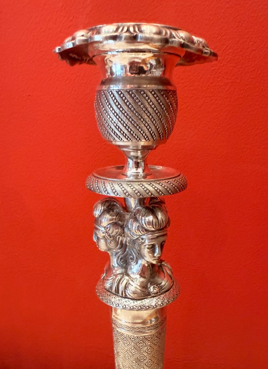 Paire flambeaux bronze argenté-photo-3