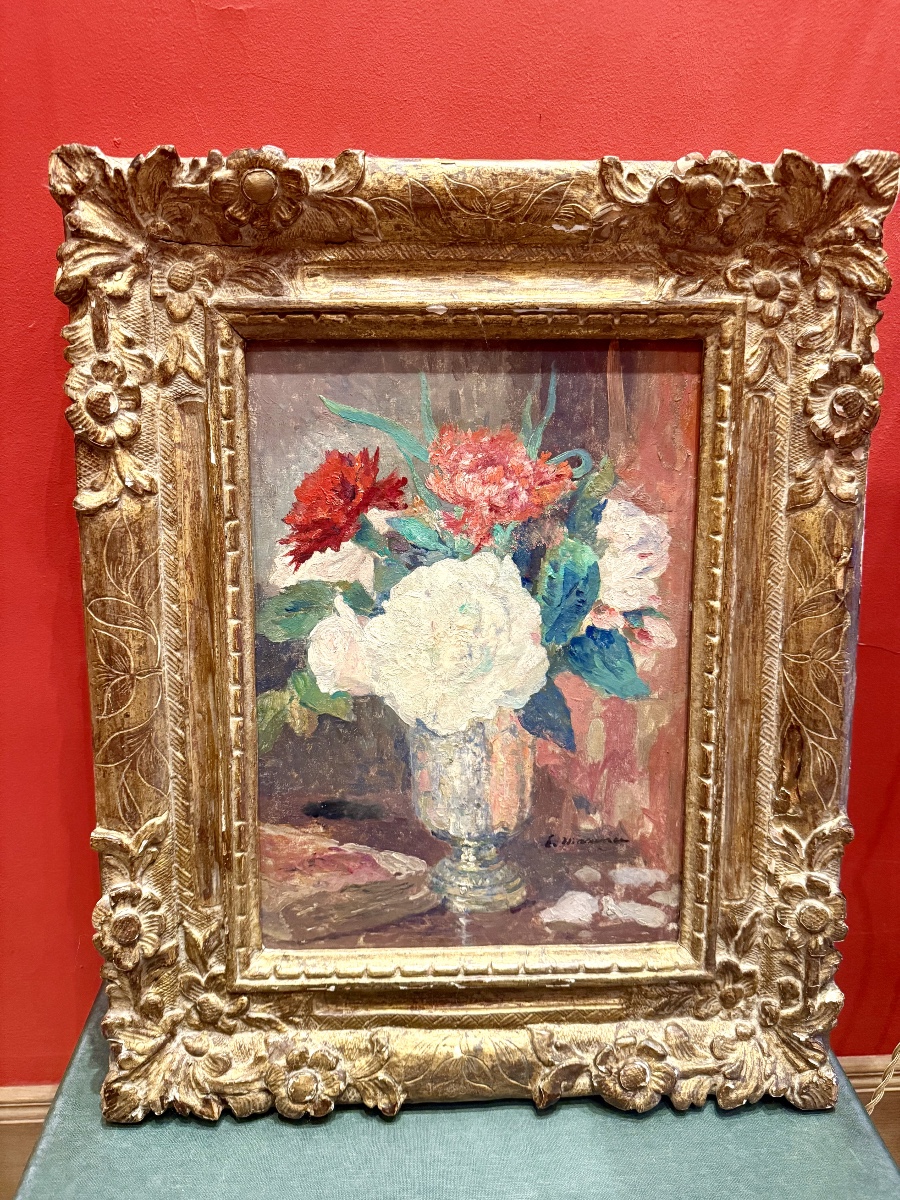 Oil On Isorel, Bouquet Of Flowers, Edgard Maxence, 20th Century