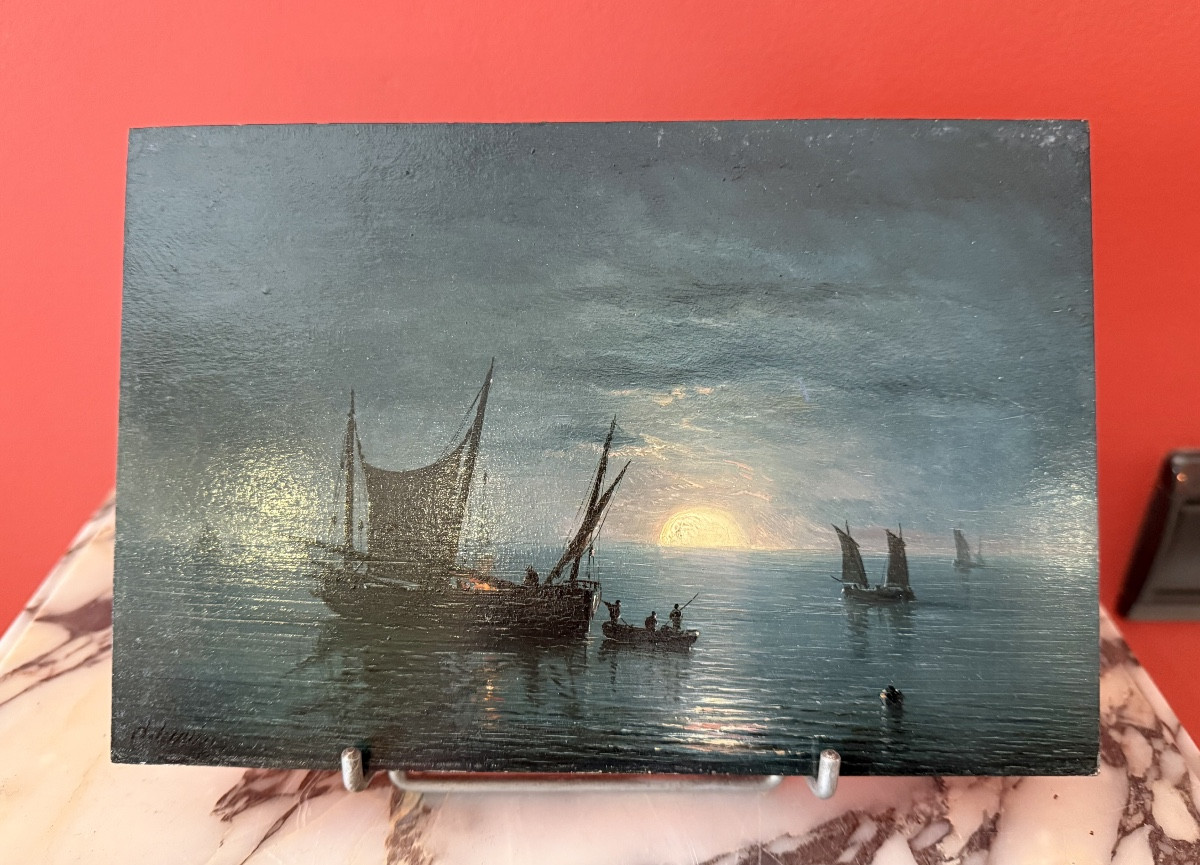 Henriette Gudin, Moonlight Over The Harbor, 20th Century
